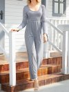 Striped Print Patchwork Long Sleeve Casual Jumpsuit for Women