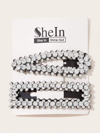 Rhinestone Engraved Hair Snap Clip 2pcs - Click Image to Close