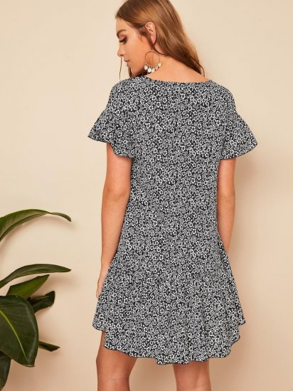 Ruffle Hem Button Up Floral Dress - Click Image to Close