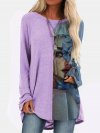 Vintage Patchwork Printed O-neck Long T-shirt For Women