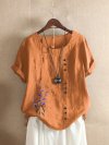 Floral Embroidery Short Sleeve O-neck T-shirt For Women