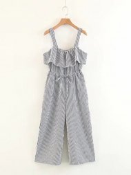 Stripe High Waist Casual Long Jumpsuits