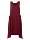 Vintage Women Sleeveless Pockets High Low Pure Color Maxi Dresses