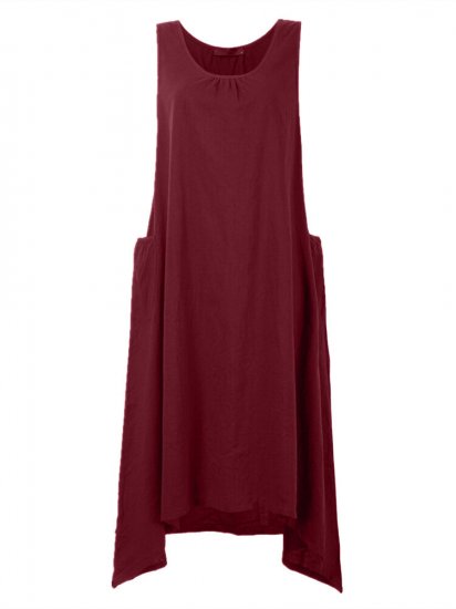 Vintage Women Sleeveless Pockets High Low Pure Color Maxi Dresses - Click Image to Close