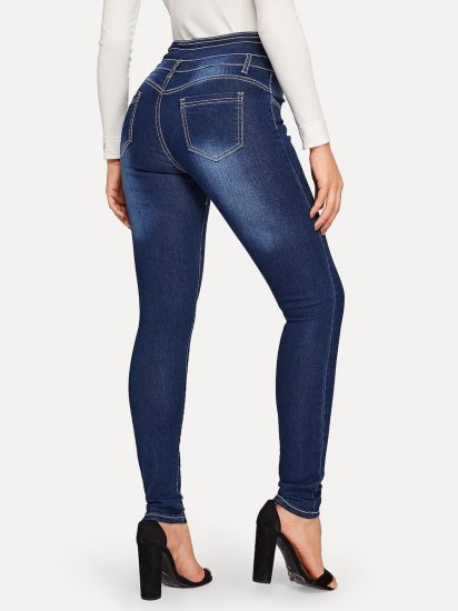 Button Fly High Waist Bleached Jeans - Click Image to Close