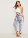 Bleach Wash Distressed Crop Jeans