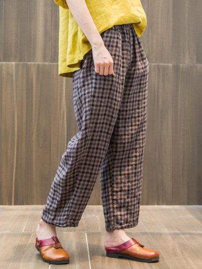 Loose Elastic Waist Plaid Trousers For Women - Click Image to Close