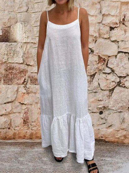 Leisure Camisole Maxi Dress With Side Pockets Adjustable Sling - Click Image to Close