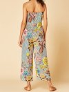 Striped Floral Print Off-shoulder Pocket Casual Jumpsuit for Women