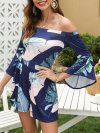 Leaves Print Off-shoulder Ruffle Short Casual Romper for Women