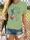 Feather Dragonfly Print Short Sleeve Casual T-shirt For Women