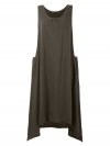 Vintage Women Sleeveless Pockets High Low Pure Color Maxi Dresses