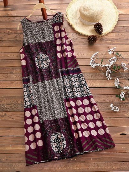 Ethnic Printed Sleeveless Vintage Women Dresses - Click Image to Close