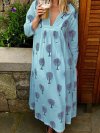 Trees Print Long Sleeve V-neck Maxi Dress For Women