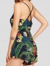 Leaves Print Floral Lace V-neck Sleeveless Sexy Casual Strap Romper for Women