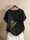 Floral Printed Short Sleeve O-Neck T-shirt For Women