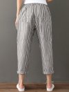 Buttons Stripe Elastic Waist Pockets Casual Harem Pants