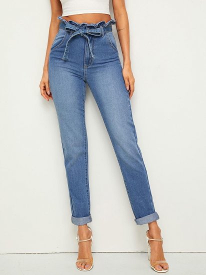 Paperbag Waist Cigarette Jeans - Click Image to Close