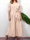 Vintage Solid Color V Neck Long Sleeve Dress