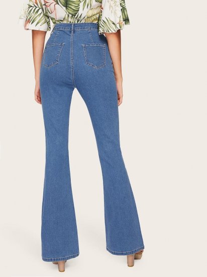 High Waist Button Up Flare Hem Jeans - Click Image to Close