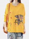 Cartoon Embroidery Long Sleeve O-neck T-shirt For Women