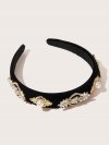 Faux Pearl Decor Rhinestone Engraved Flower Decor Headband