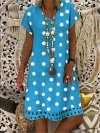 Bohemian Polka Dot Printed V-neck Short Sleeve Midi Dress