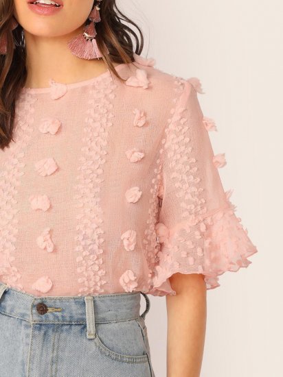 3D Appliques Ruffle Cuff Top - Click Image to Close