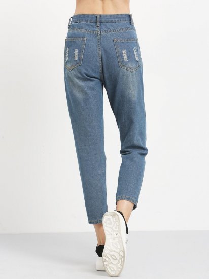 Distressed Boyfriend Ankle Jeans - Click Image to Close