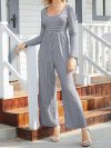 Striped Print Patchwork Long Sleeve Casual Jumpsuit for Women