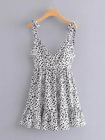 Dalmatian Print Ruffle Hem Cami Dress - Click Image to Close