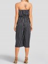 Striped Print Pocket Off-shoulder Sleeveless Casual Jumpsuit for Women