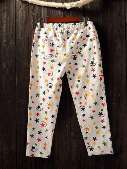 Casual Star Print Elastic Waist Pants For Women - Click Image to Close