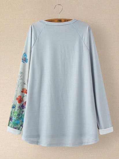 Cartoon Patchwork Print O-neck Casual Long T-shirt For Women - Click Image to Close