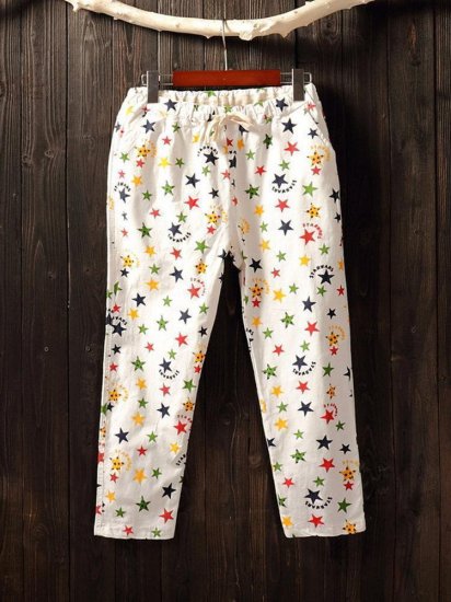 Casual Star Print Elastic Waist Pants For Women - Click Image to Close