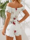 Floral Print Off-shoulder Drawstring Short Sleeve Casual Romper for Women