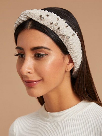 Rhinestone Decor Knit Headband - Click Image to Close