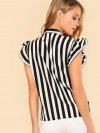 Tie Neck Ruffle Sleeve Striped Blouse