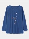 Cat Print Long Sleeves V-neck Casual T-shirt For Women