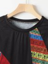 Vintage Print Long Sleeves O-neck Casual T-shirt For Women